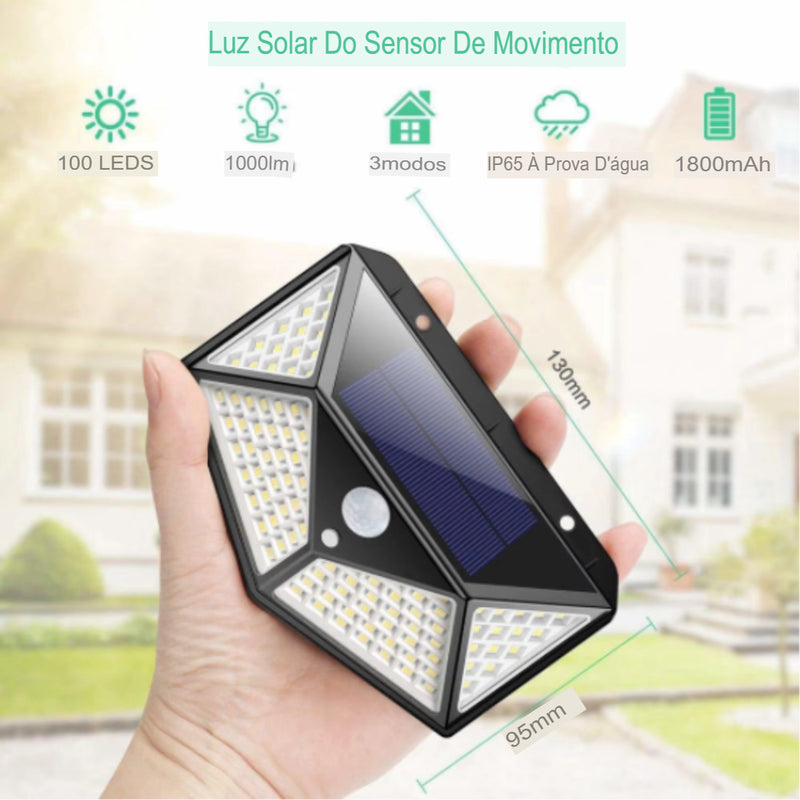 Luminária Refletor Solar Parede Led C/ Sensor Presença--100 LEDs