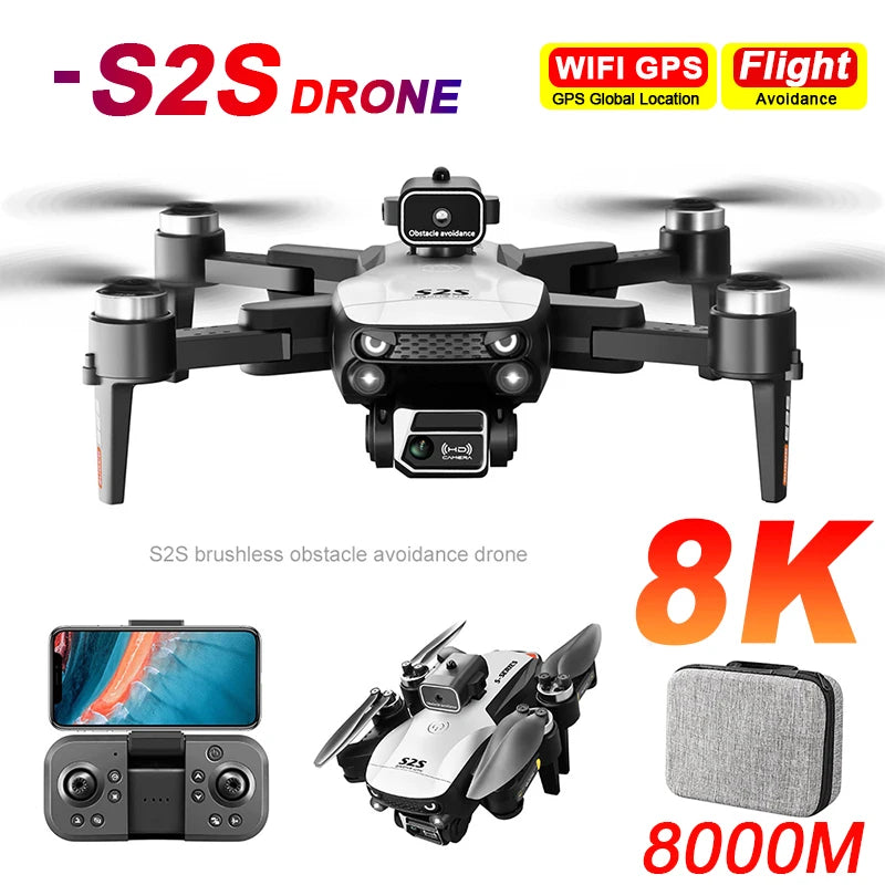 S2S Mini Drone 4k 8K HD Câmera para evitar obstáculos Fotografia aérea Motor sem escova Dobrável
